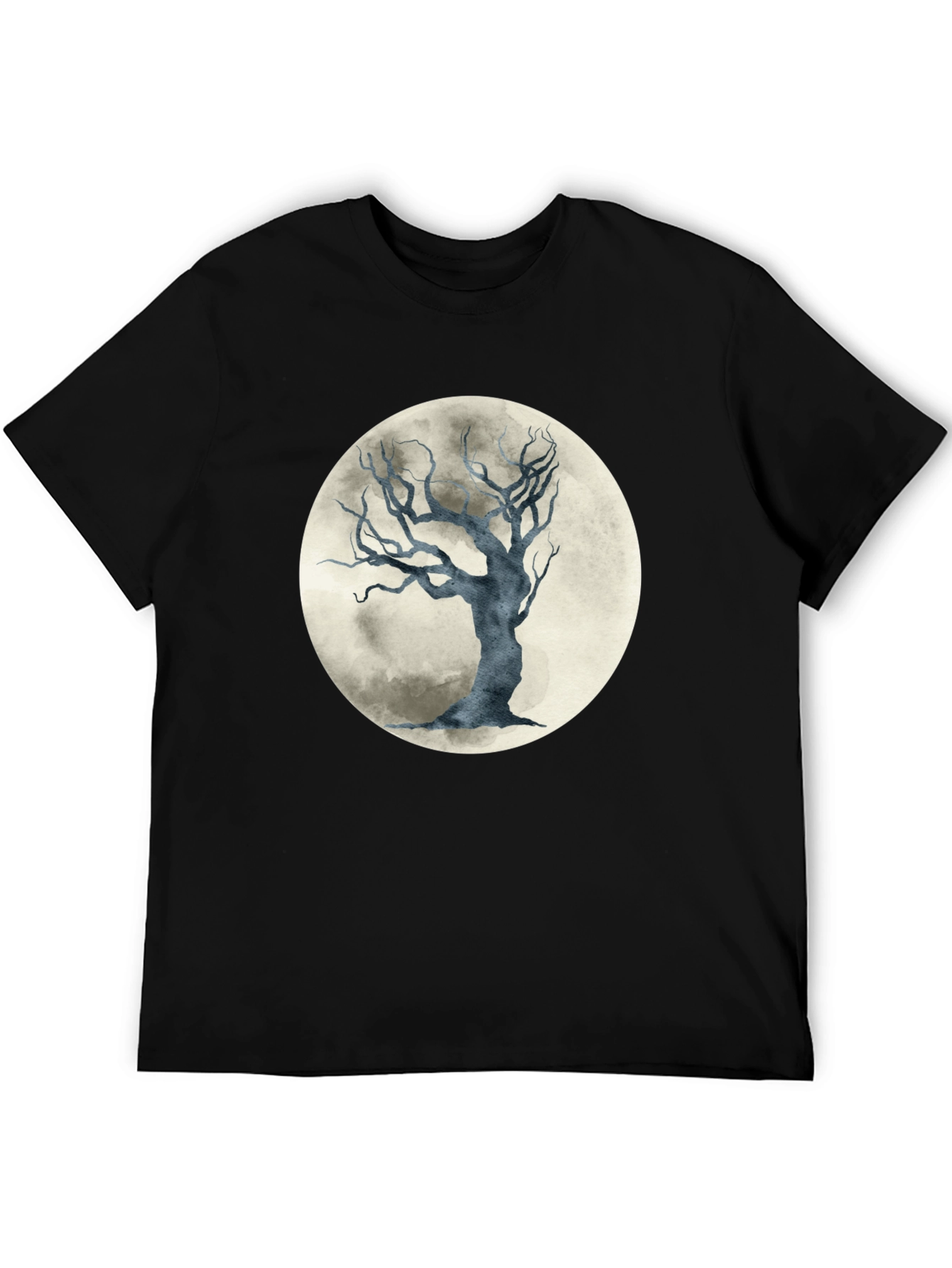 Moonlit Tree Graphic Tee - Stylish Black Cotton T-Shirt