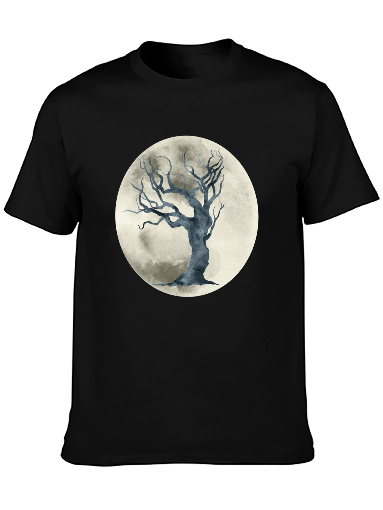 Moonlit Tree Graphic Tee - Stylish Black Cotton T-Shirt