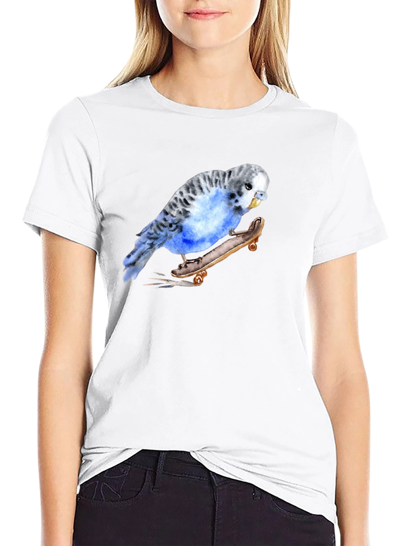 Parakeet Skateboard Graphic Tee - Unique Bird Lover Design