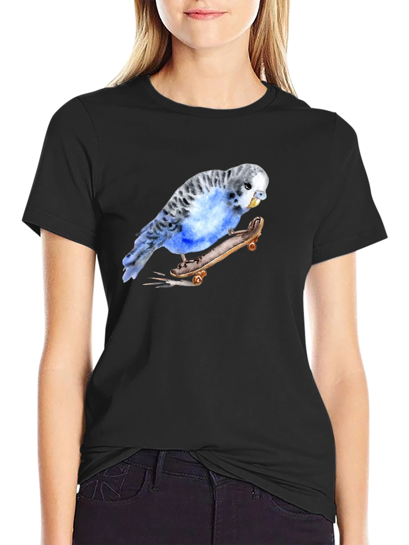 Parakeet Skateboard Graphic Tee - Unique Bird Lover Design
