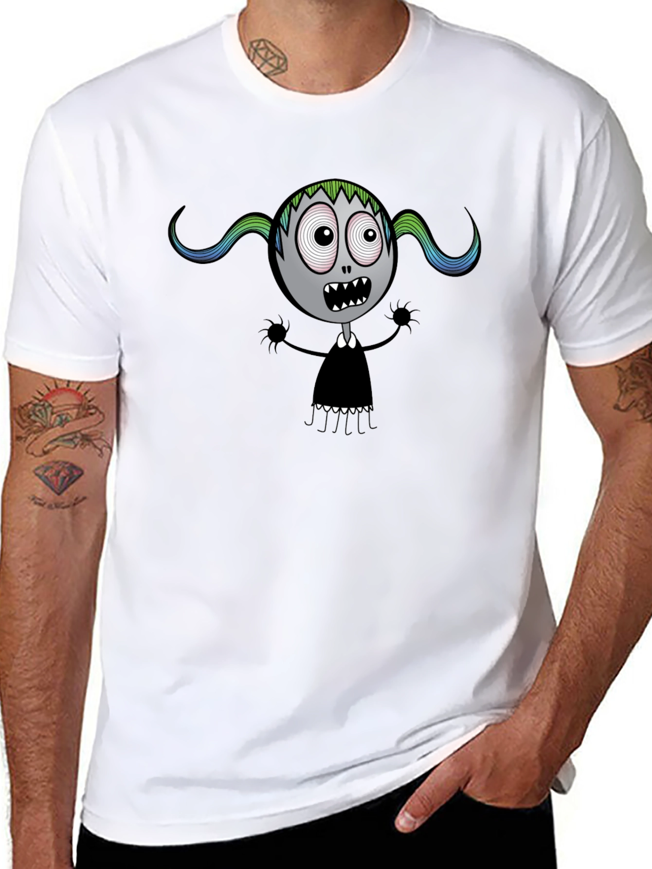 Spooky Cartoon Character Black T-Shirt
