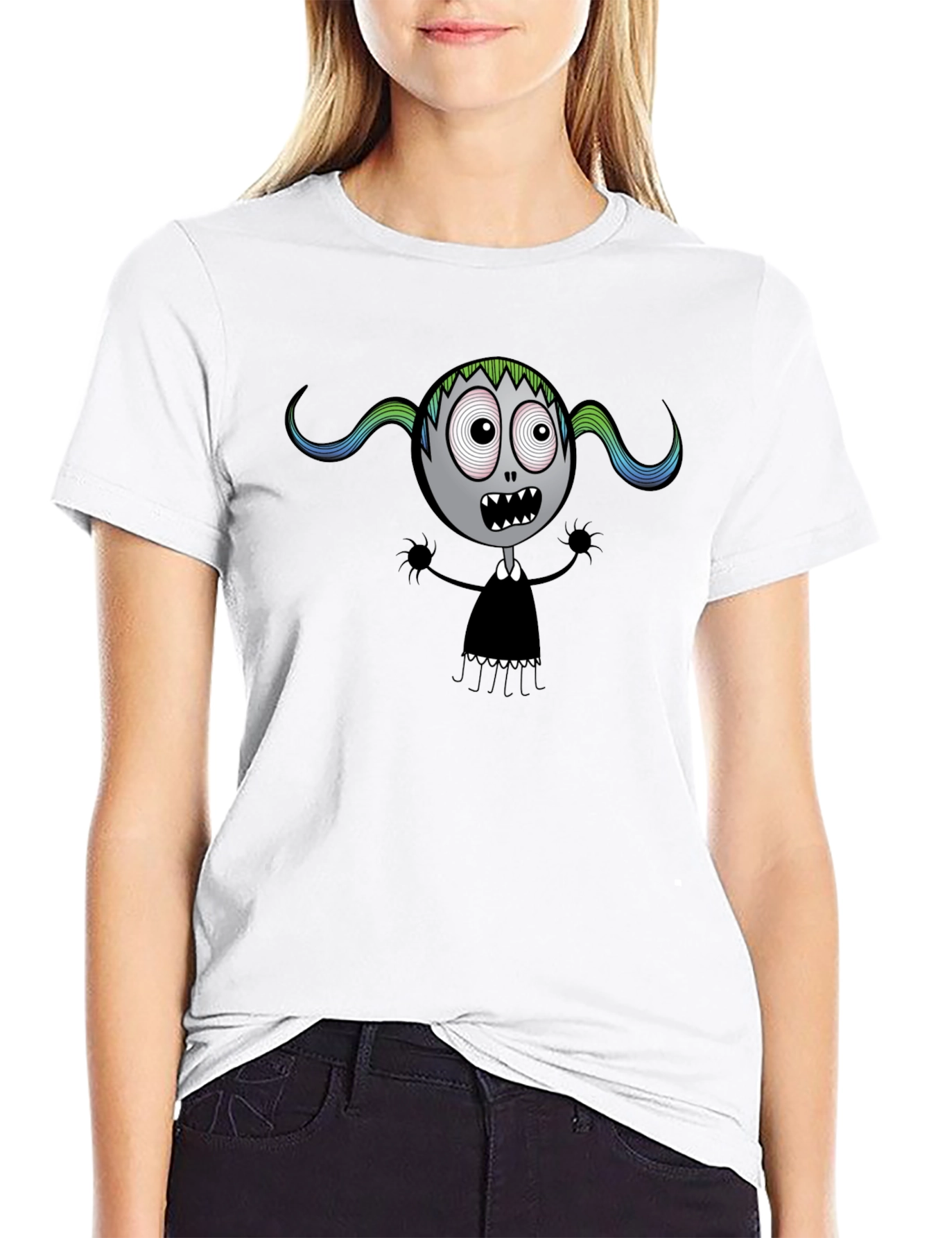 Spooky Cartoon Character Black T-Shirt