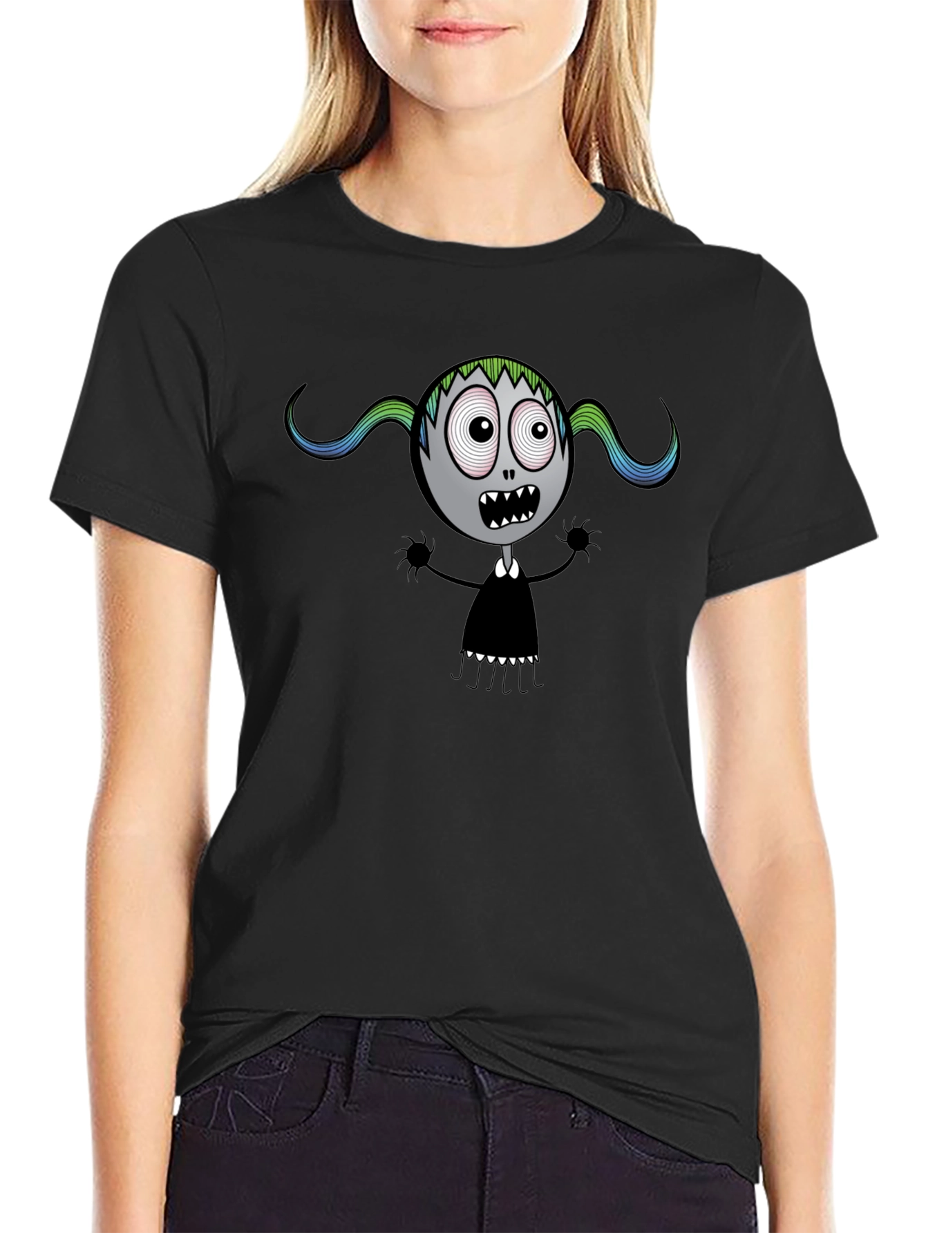 Spooky Cartoon Character Black T-Shirt