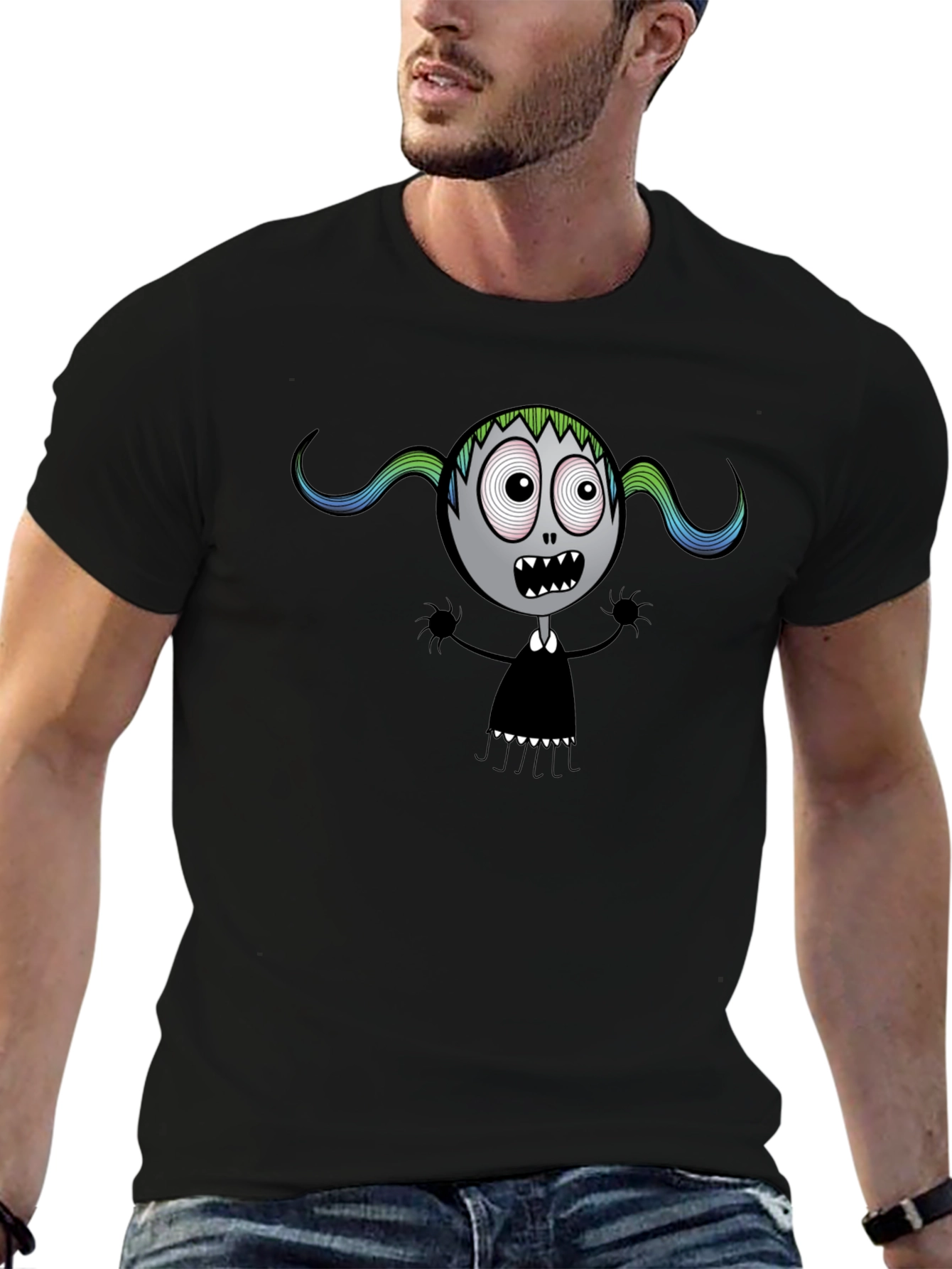 Spooky Cartoon Character Black T-Shirt