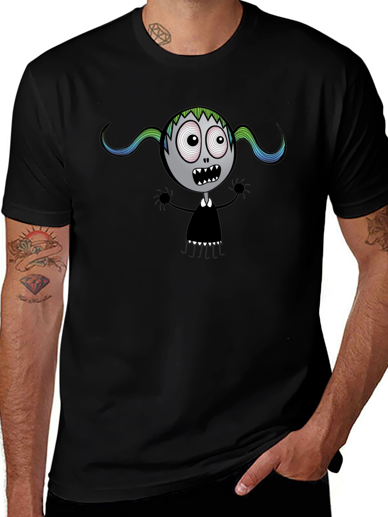 Spooky Cartoon Character Black T-Shirt