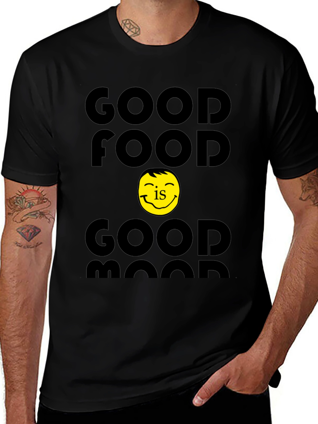 Good Food Good Mood Black Graphic T-Shirt
