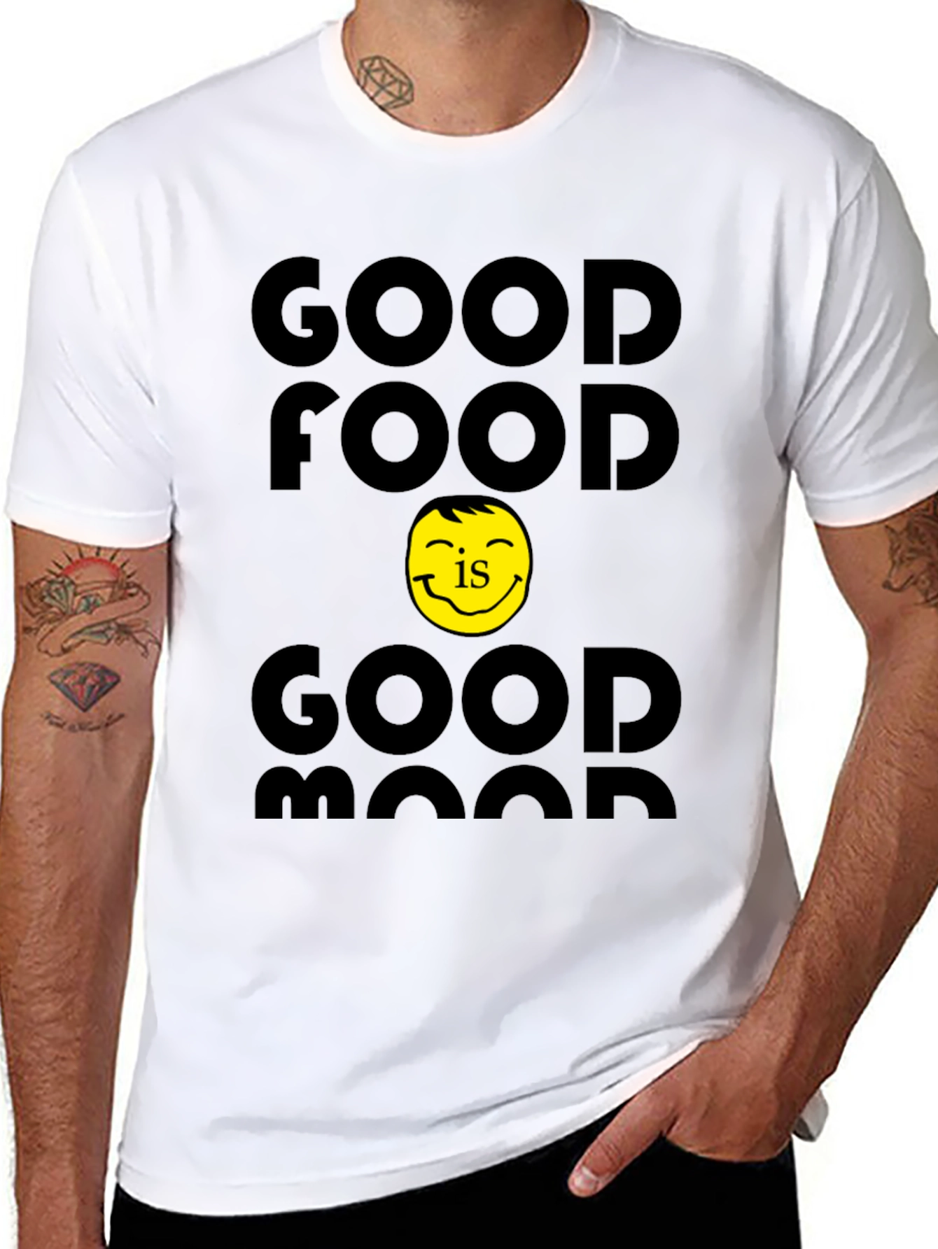 Good Food Good Mood Black Graphic T-Shirt