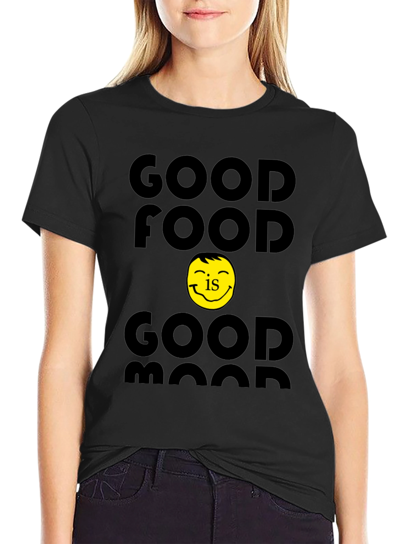 Good Food Good Mood Black Graphic T-Shirt