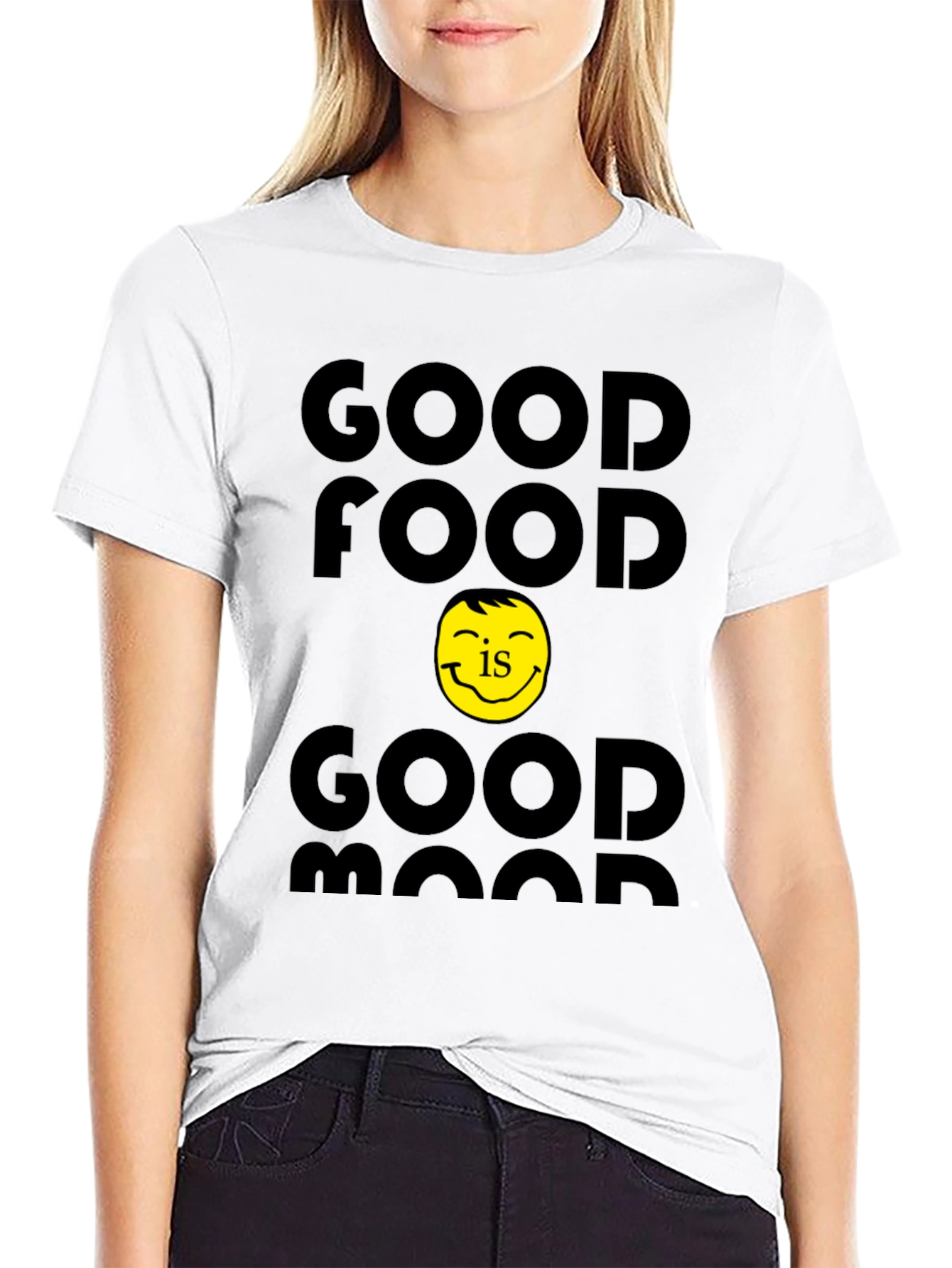 Good Food Good Mood Black Graphic T-Shirt