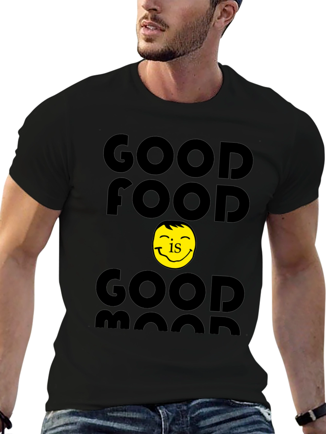 Good Food Good Mood Black Graphic T-Shirt