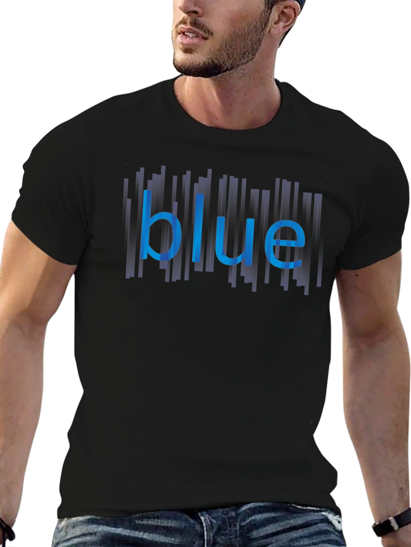 Blue Graphic Tee - Mens Black Cotton Shirt