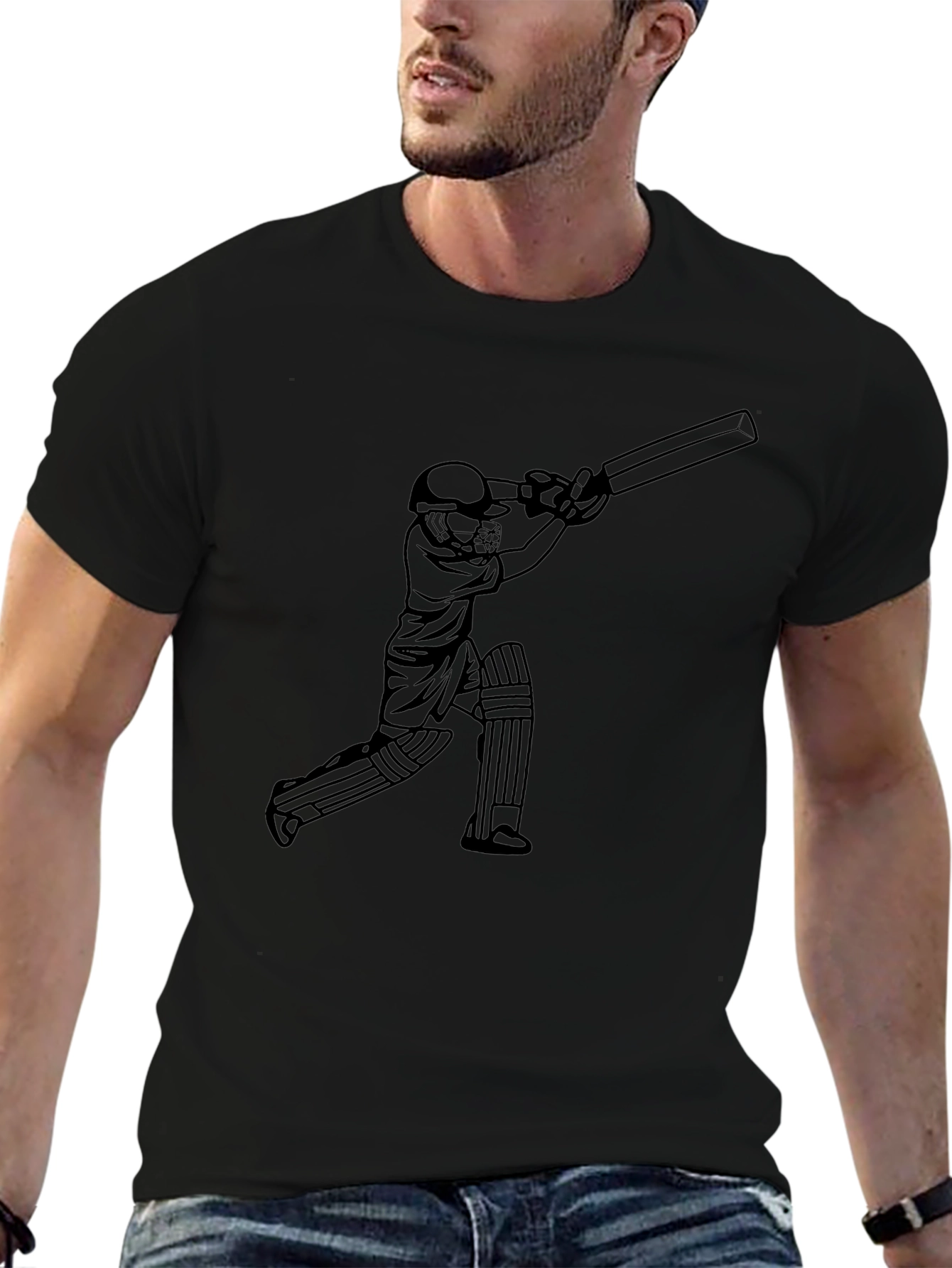 Cricket Player Black Graphic Tee