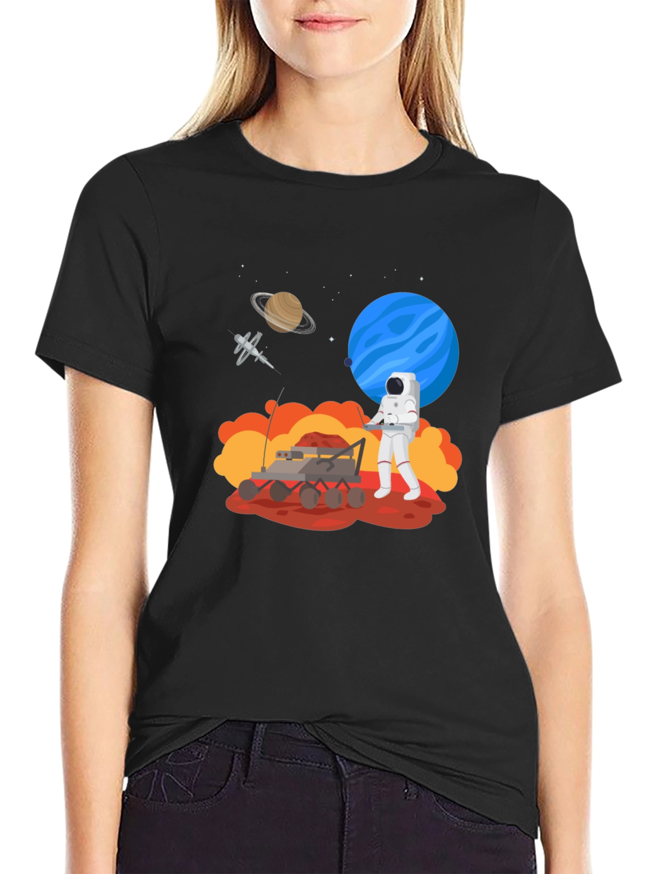 Astronaut Mars Rover Black Graphic Tee