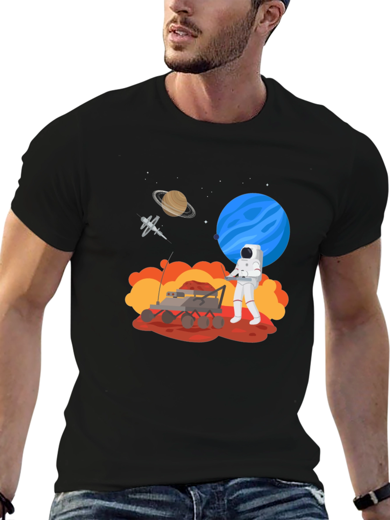 Astronaut Mars Rover Black Graphic Tee