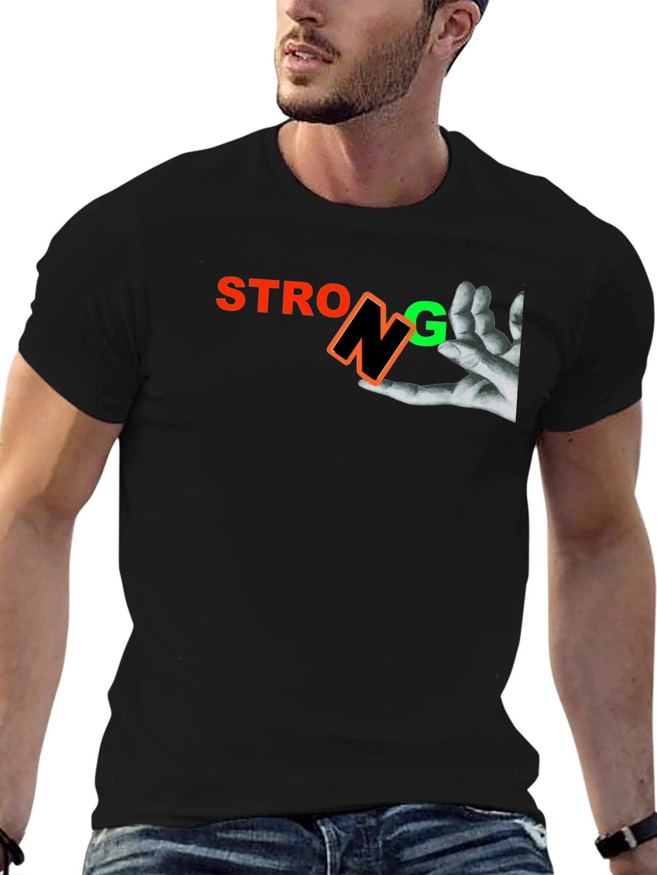 Strong Graphic Print Mens Black T-Shirt