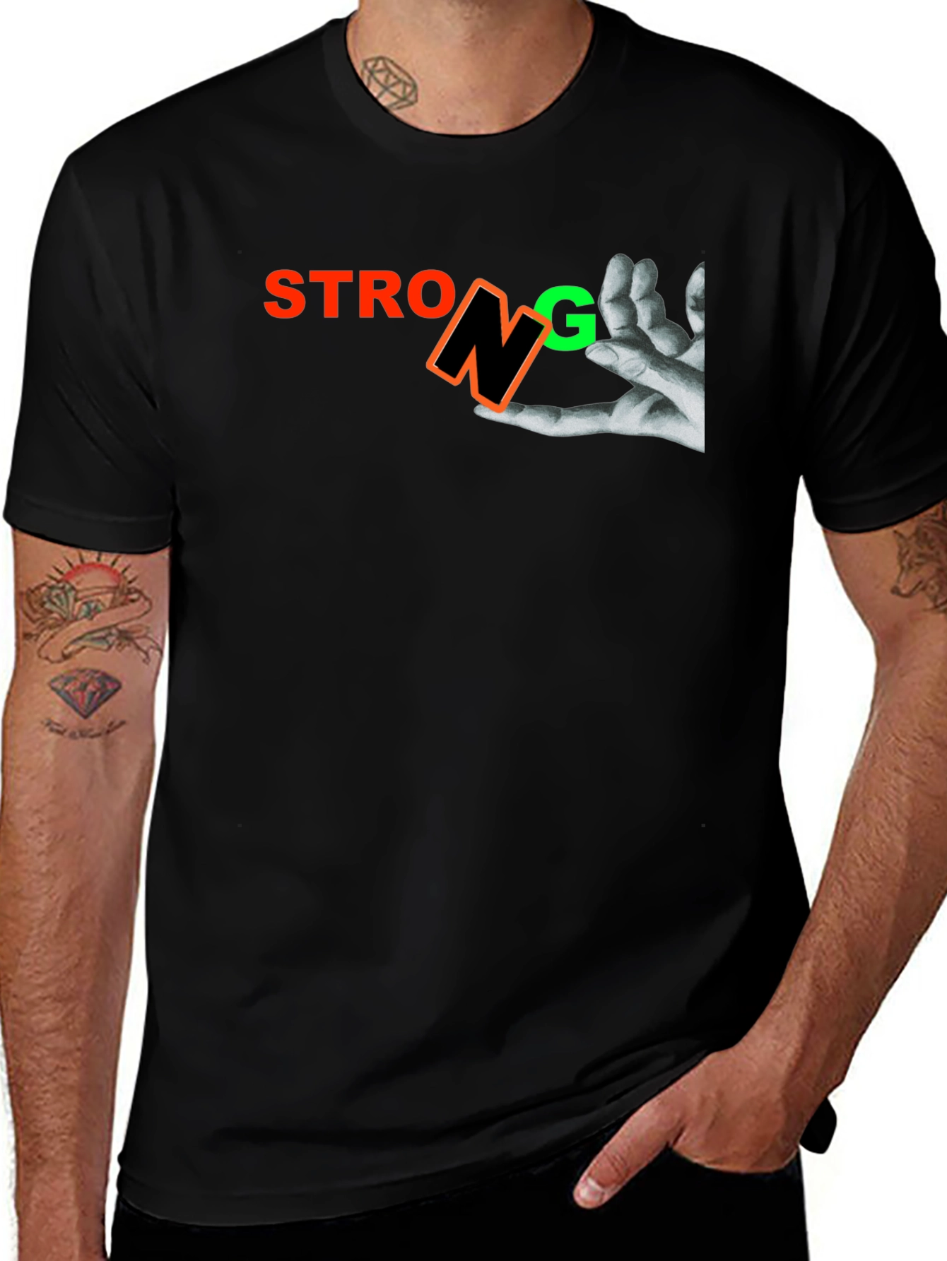 Strong Graphic Print Mens Black T-Shirt