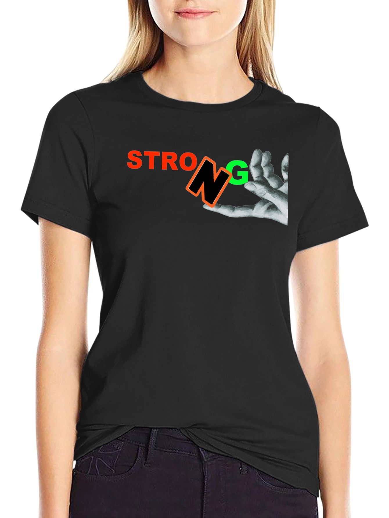 Strong Graphic Print Mens Black T-Shirt