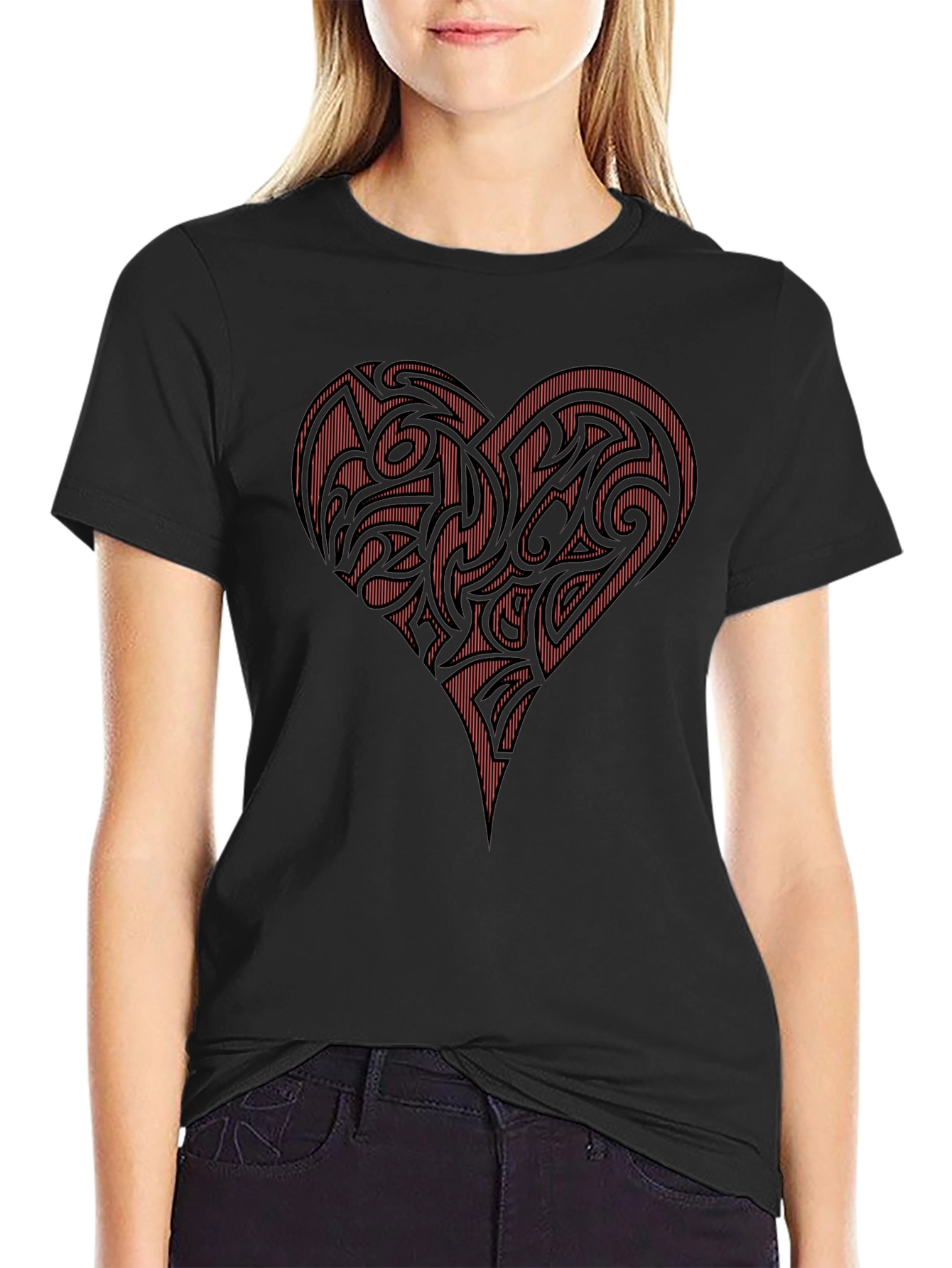 Tribal Heart Graphic Tee - Black