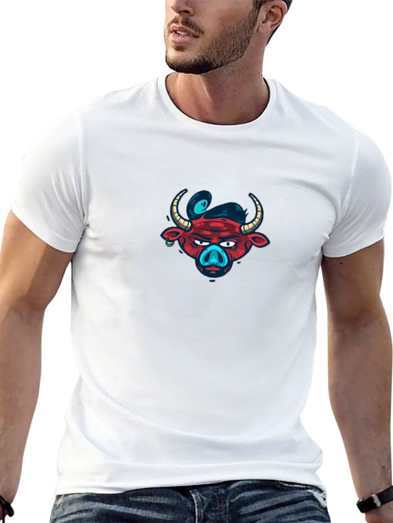 Edgy Bull Graphic Tee - Black Cotton T-Shirt