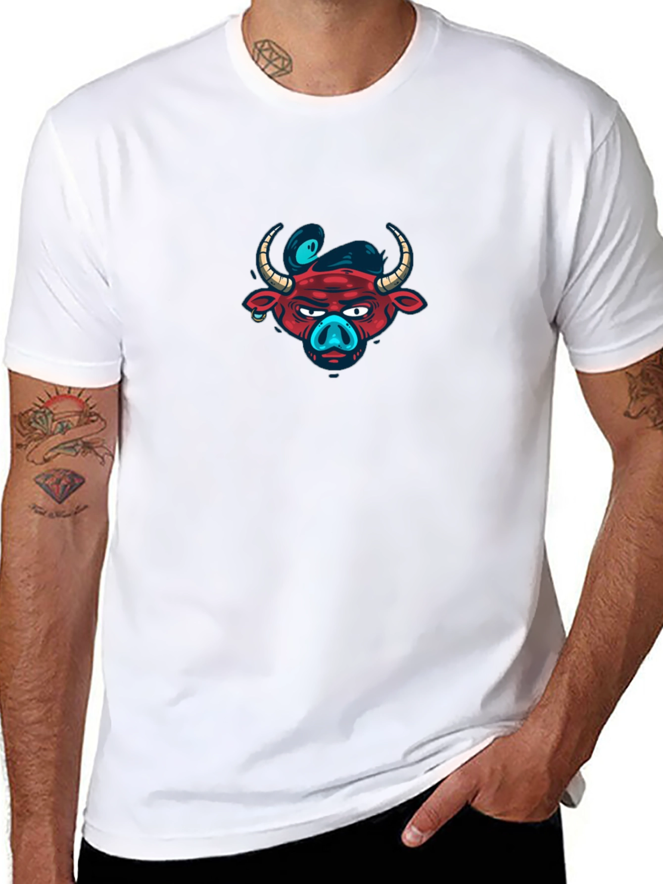 Edgy Bull Graphic Tee - Black Cotton T-Shirt