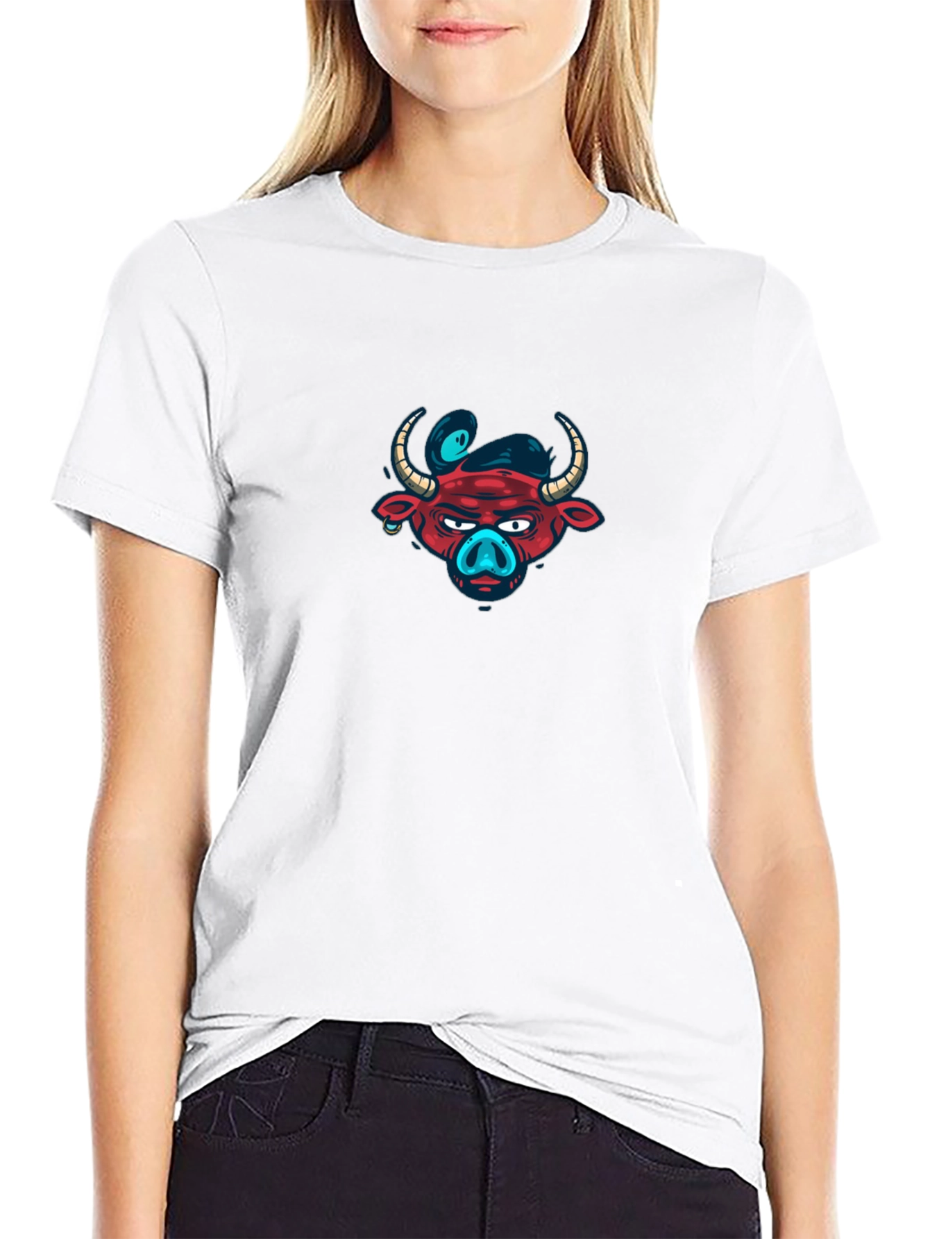 Edgy Bull Graphic Tee - Black Cotton T-Shirt
