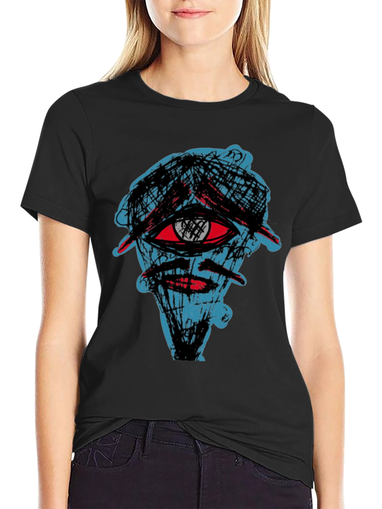 Abstract Eye Graphic Tee - Black Cotton Shirt