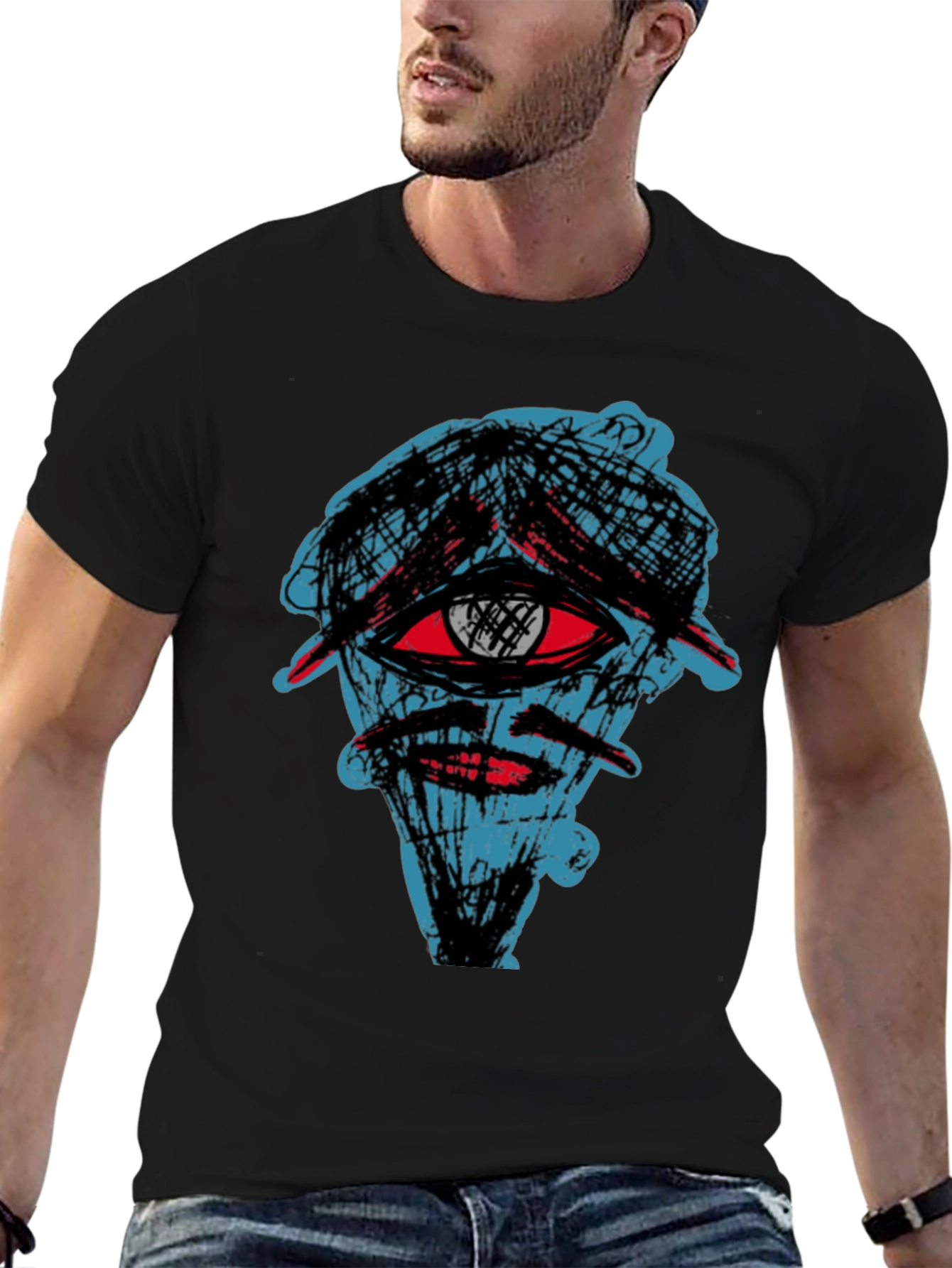 Abstract Eye Graphic Tee - Black Cotton Shirt