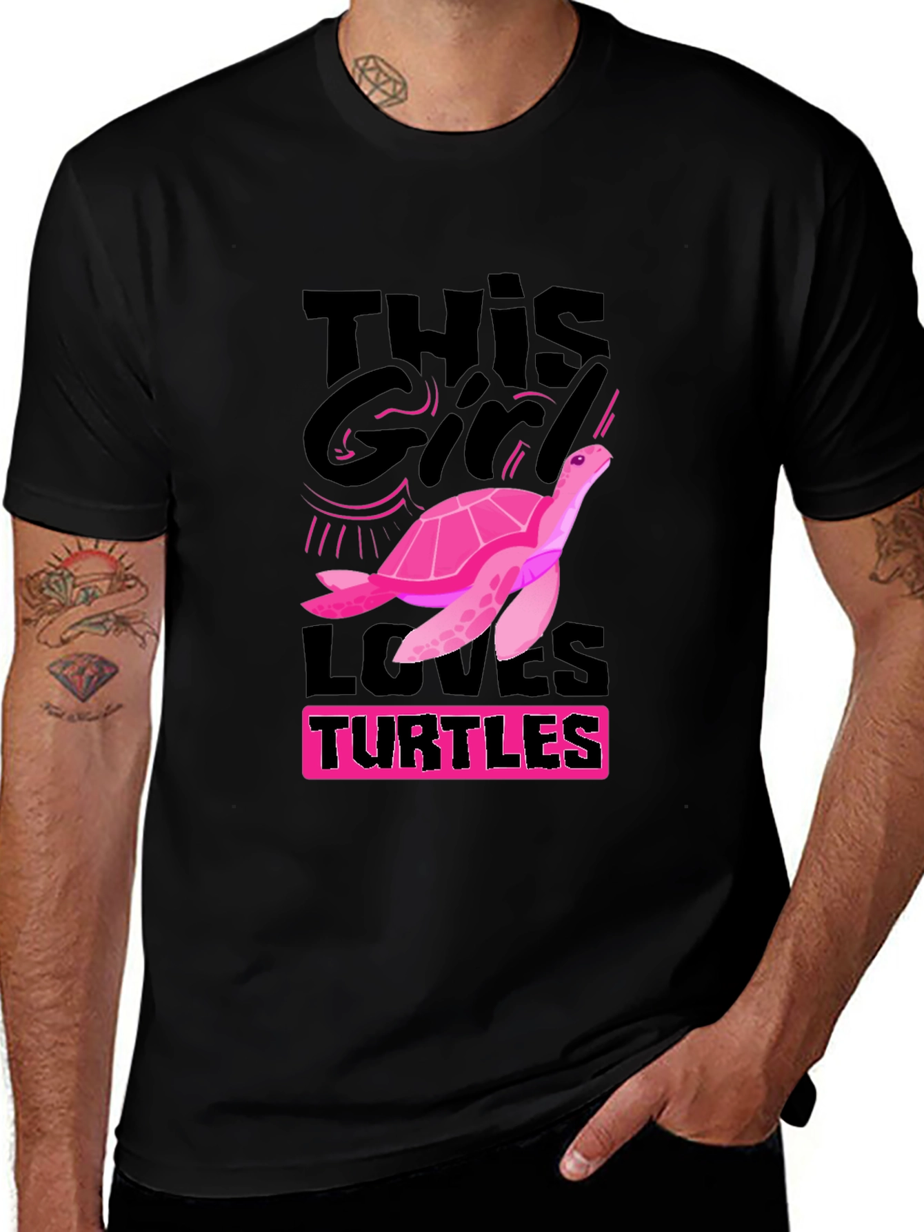 This Girl Loves Turtles T-Shirt - Black Cotton Tee