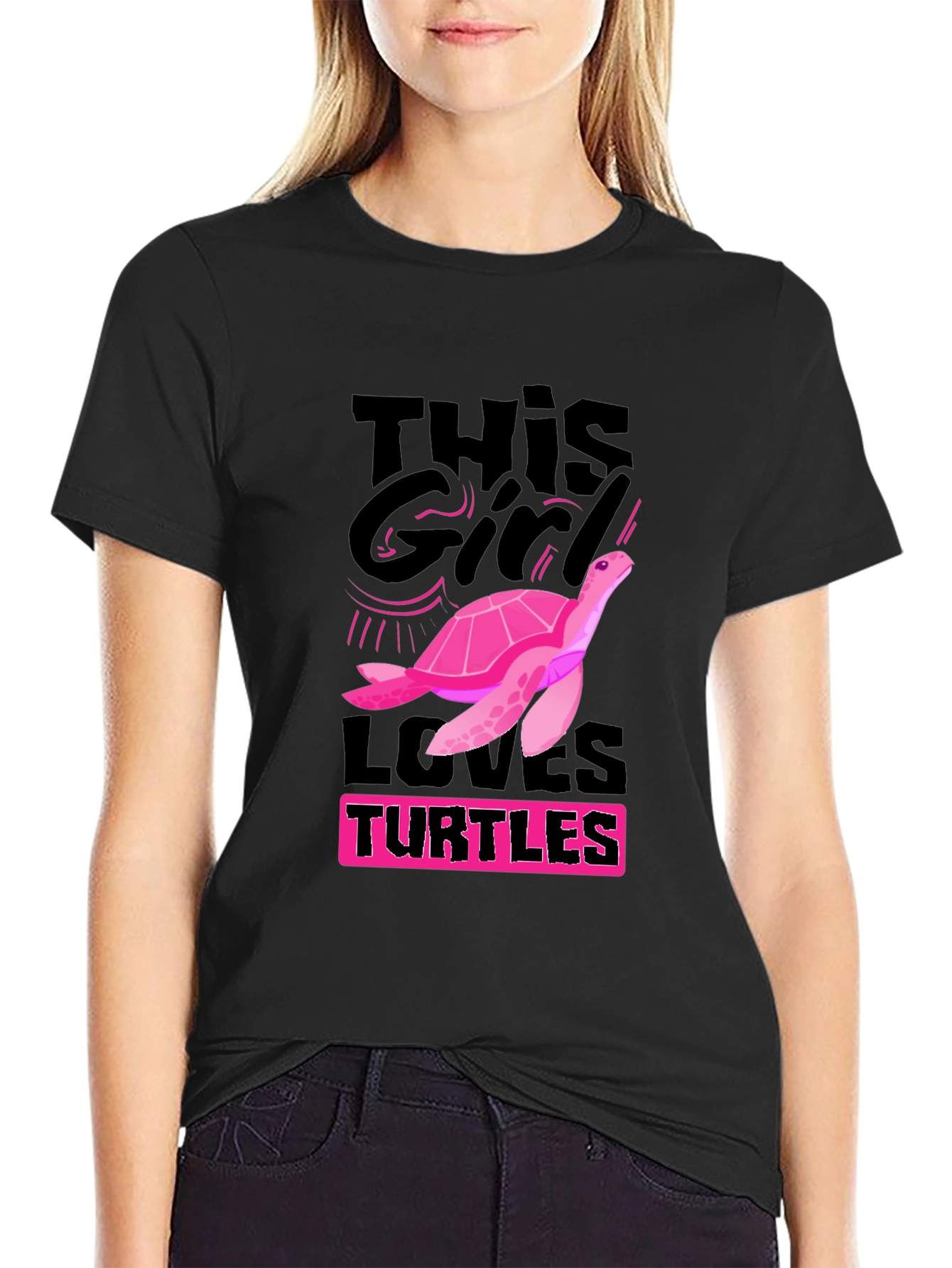 This Girl Loves Turtles T-Shirt - Black Cotton Tee